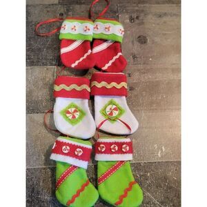 Felt peppermint stocking striped set Xmas ornament decor